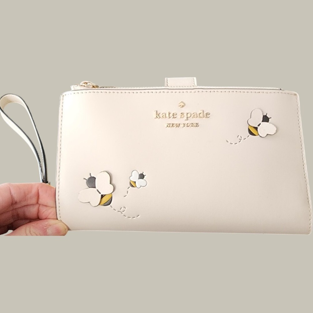 Kate Spade New York Honey Bee Leather Phone Wallet Wristlet – Parchment/Yellow